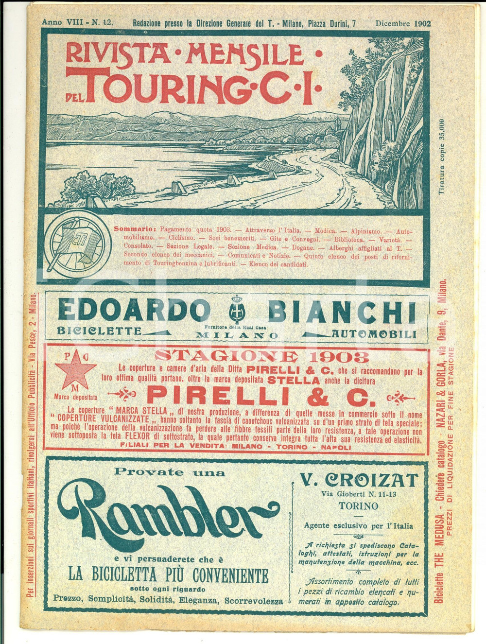 Giornale, rivista storica 1902 TOURING CLUB ITALIANO Visita a MODICA Rivista anno VIII n° 12 1