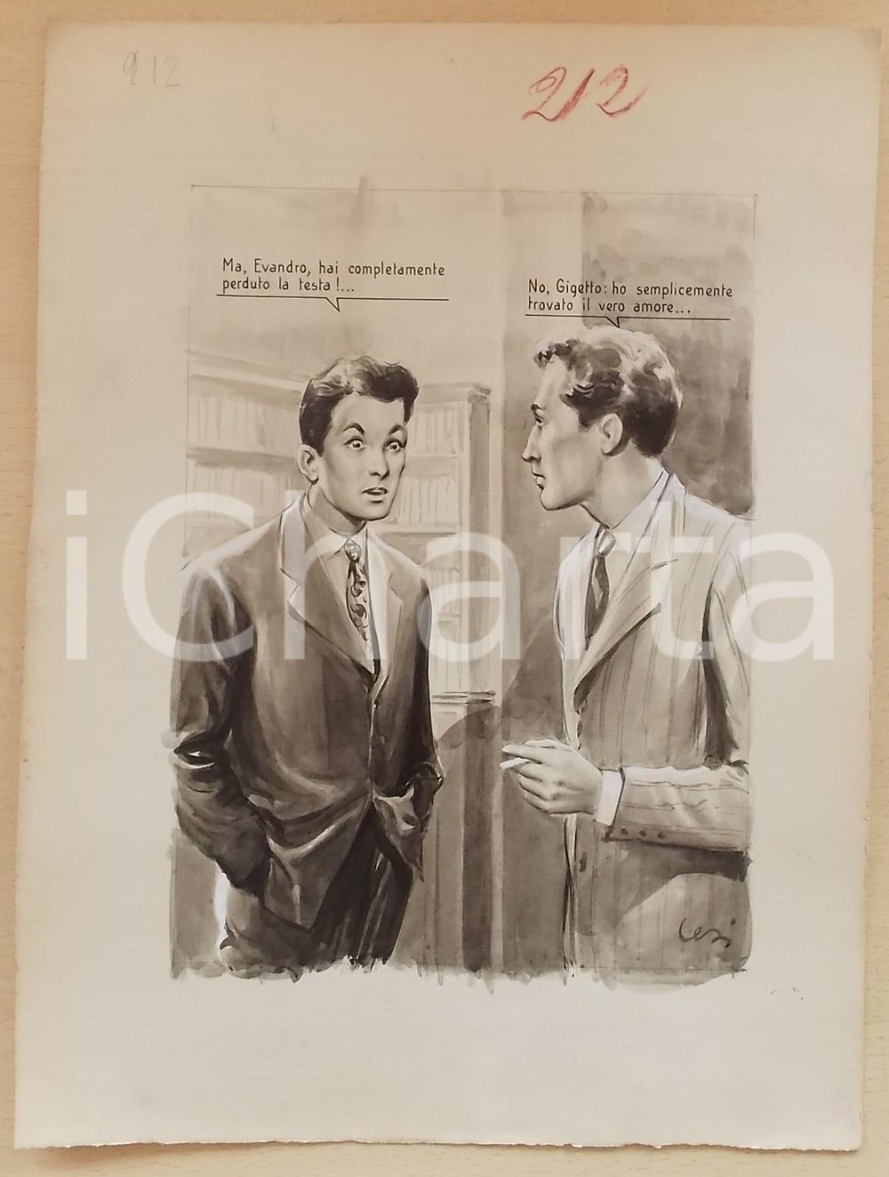 1955 ca BOZZETTO ORIGINALE Chiacchiere tra uomini *Illustrazione CESI