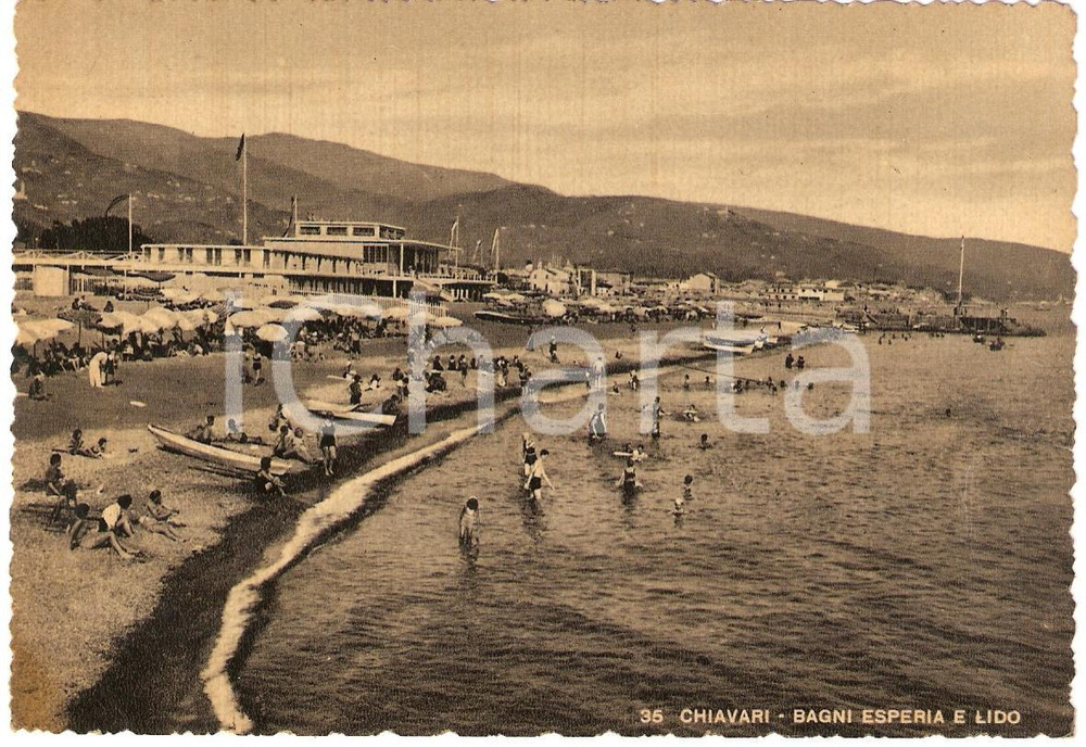 Cartolina originale da collezione 1950 CHIAVARI GE Lido BAGNI ESPERIA Cartolina Animata FG VG 1