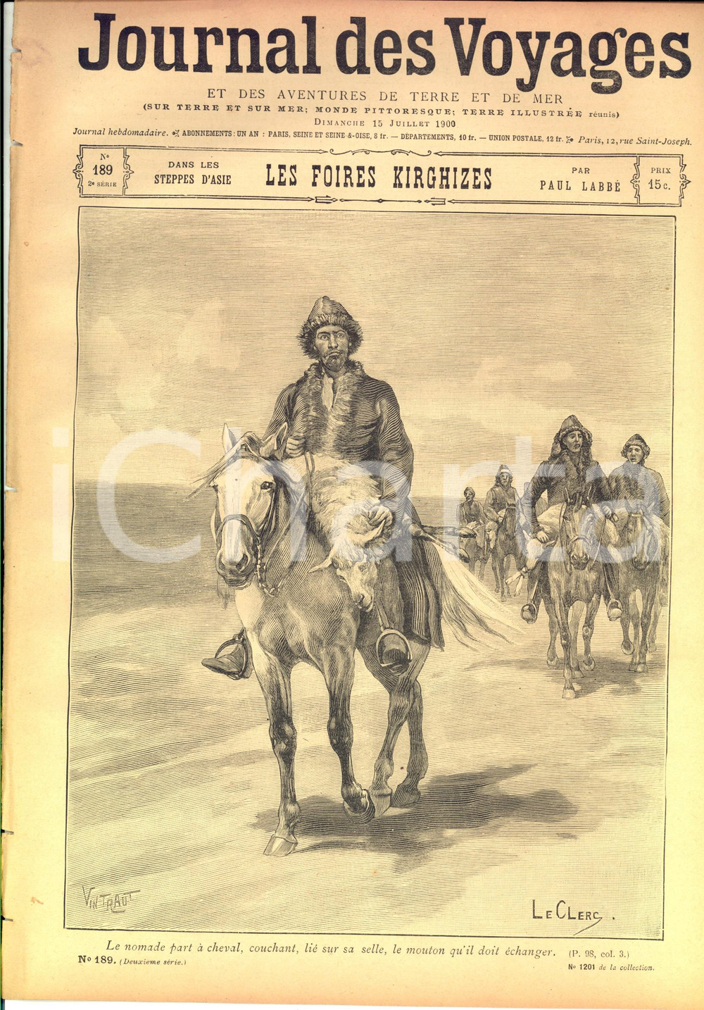Giornale, rivista storica 1900 JOURNAL DES VOYAGES Foires Kirghizes *Rivista ILLUSTRATA nÂ° 189 1