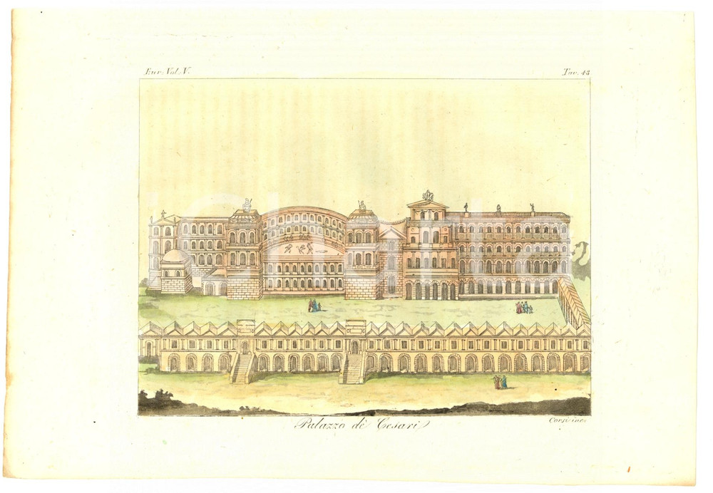 Stampa, bozzetto originale 1829 VERONA Palazzo de' Cesari Inc. CORSI Col. a mano 1