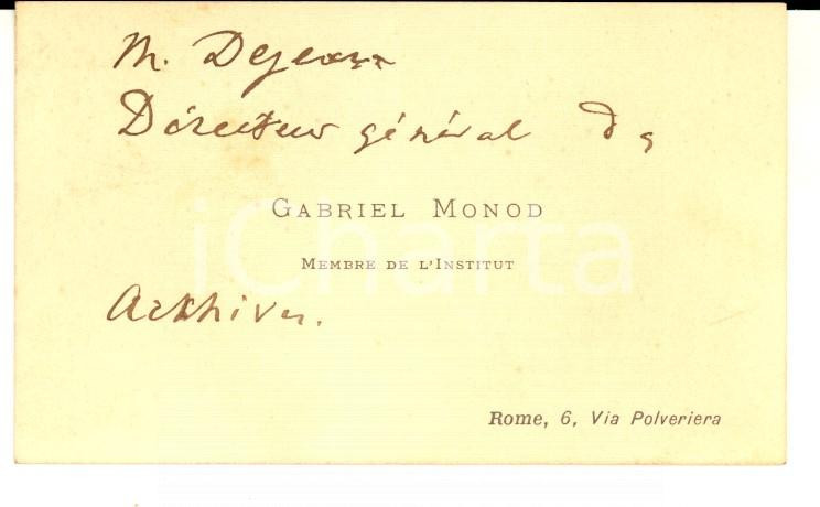 Autografo originale 1900 ca ROMA Biglietto da visita storico Gabriel MONOD AUTOGRAFO 1