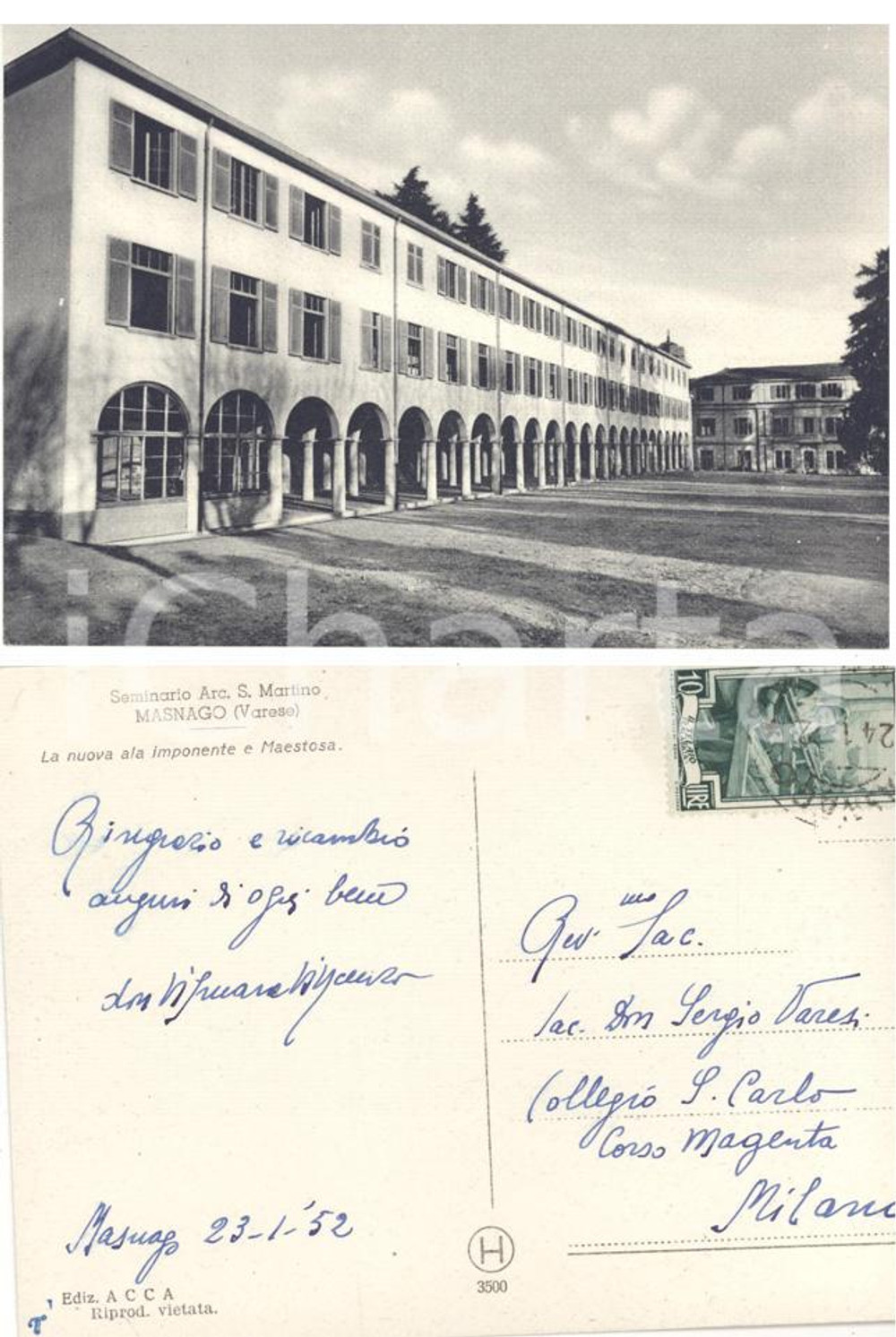 Autografo originale 1952 MASNAGO (VA) Don Vincenzo VISMARA rettore Seminario *Autografo FG VG 1