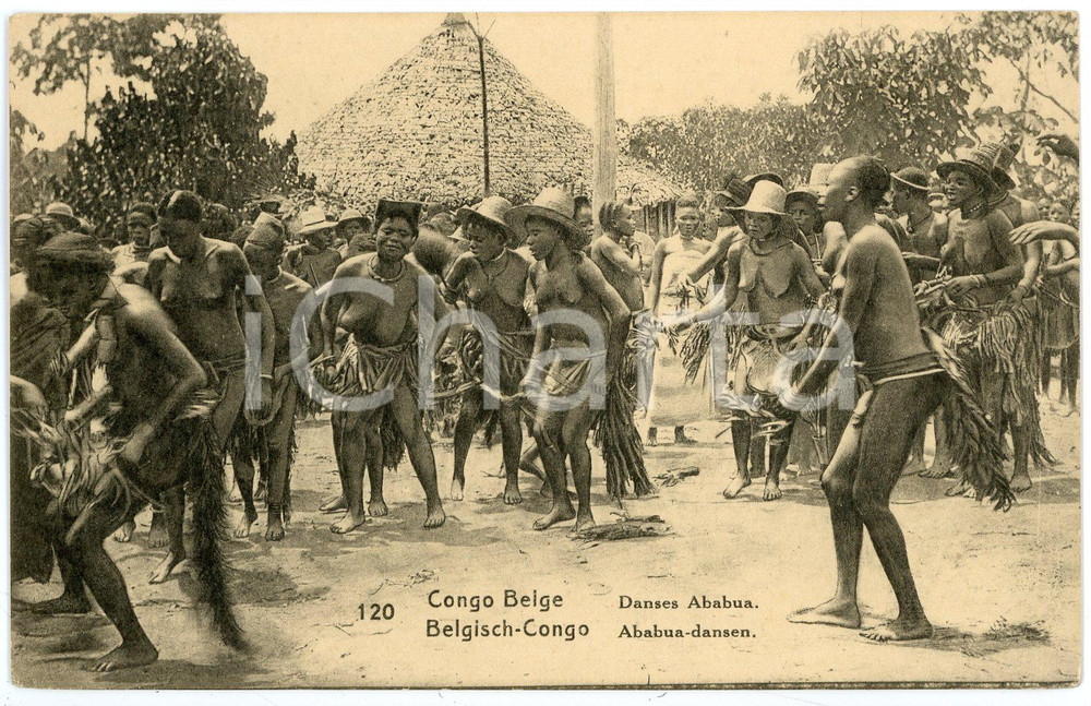 1930 ca CONGO BELGE - AFRIQUE Danses Ababua - Carte postale FP NV  Cartolina postale d'epoca, non viaggiata.CONDIZIONI: GOODFORMATO: FP    originale e autentica 1