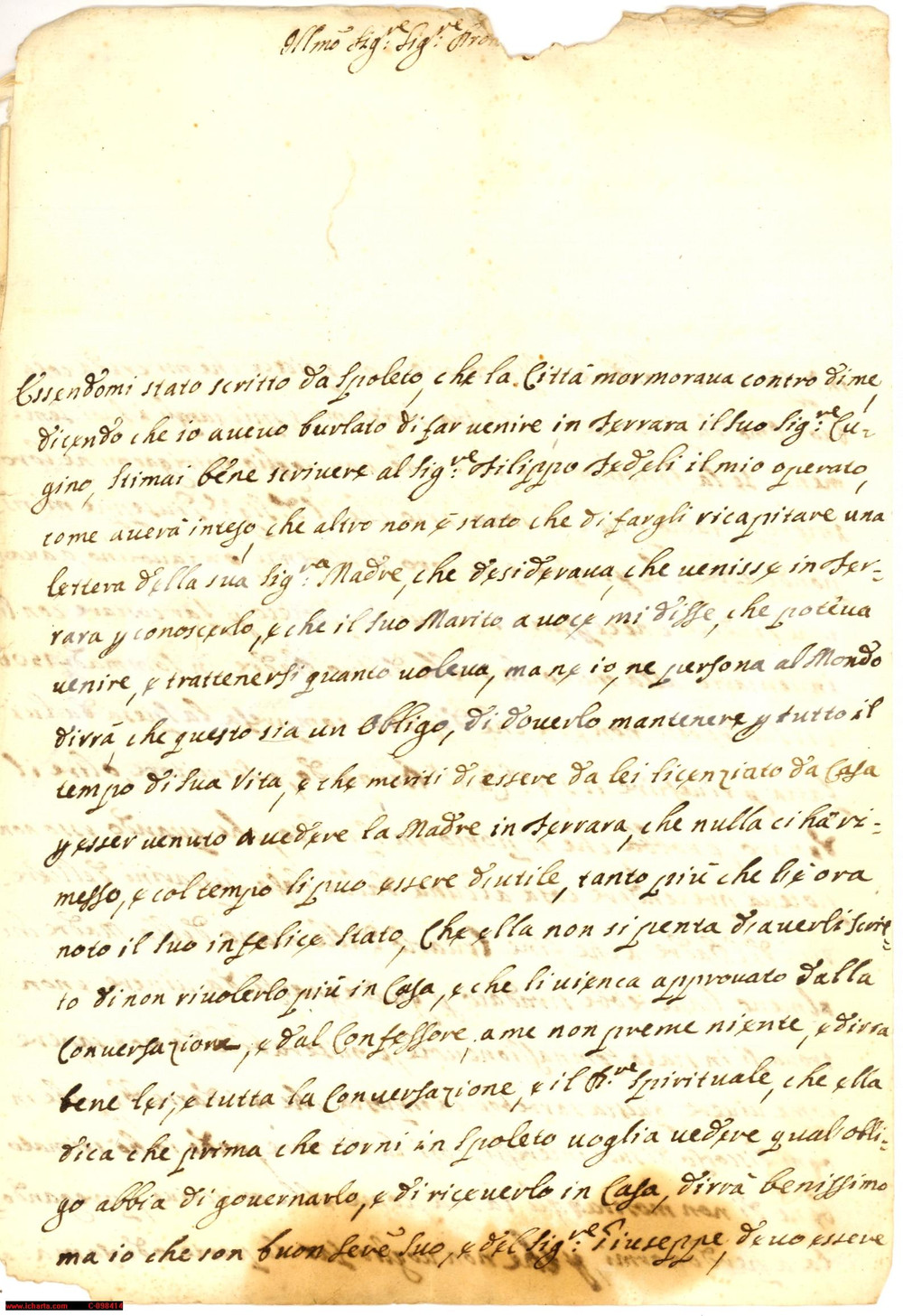 Documento originale, autentico 1782 FERRARA Tutta la città di Spoleto mormora contro TIBERIO MANCINELLI Lettera 1
