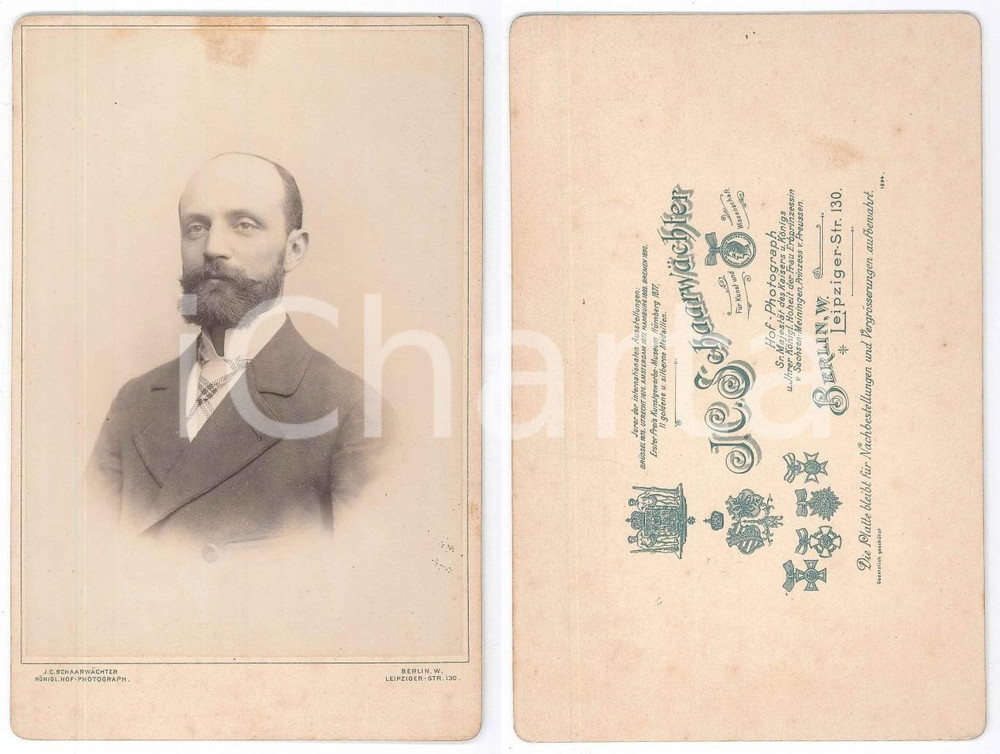 1900 ca BERLIN (GERMANY) Portrait of a man - Photo J. C. SCHAARWACHTER 11x16 cm Fotografia originale d'epoca, su cartoncino rigido. FAIR/discreto macchia al lato superiore Formato: 11x16 cm originale e autentica 1