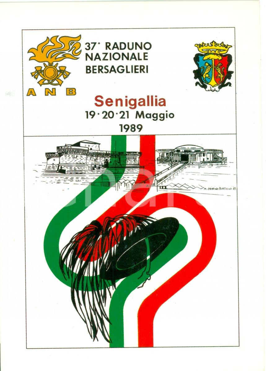 Cartolina originale da collezione 1989 SENIGALLIA AN Associaz. Naz. BERSAGLIERI 37° Raduno Naz. ILLUSTRATA FG NV 1
