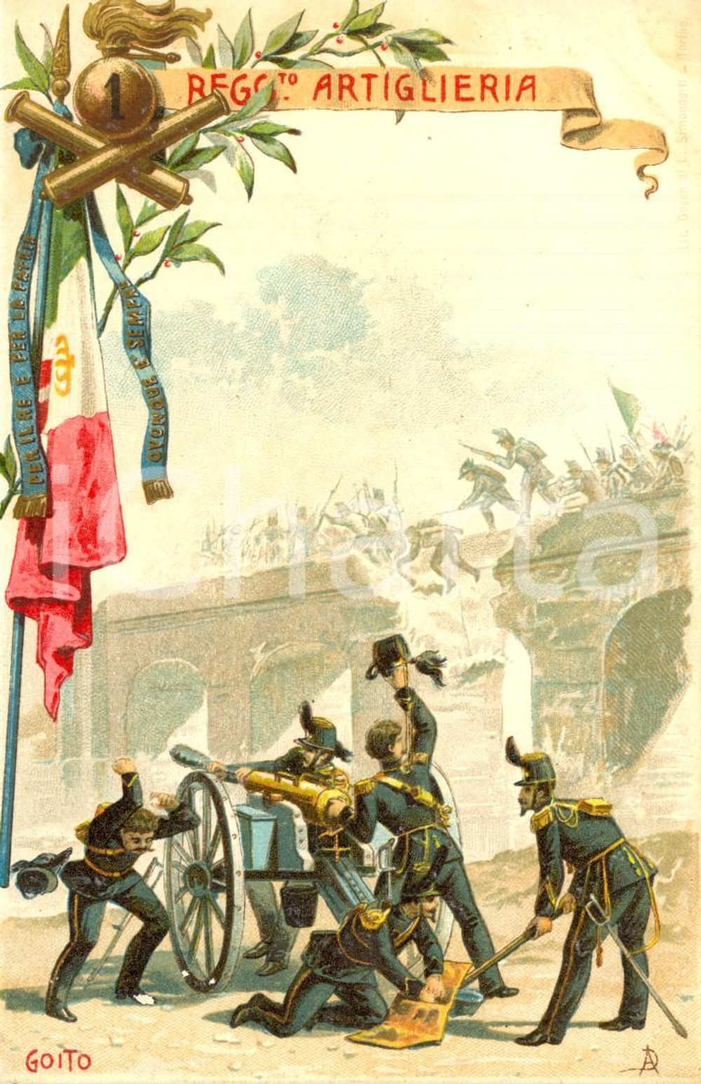 Cartolina originale da collezione 1900 ca REGIO ESERCITO 1Â° Reggimento Artiglieria *Cartolina illustrata FP NV 1