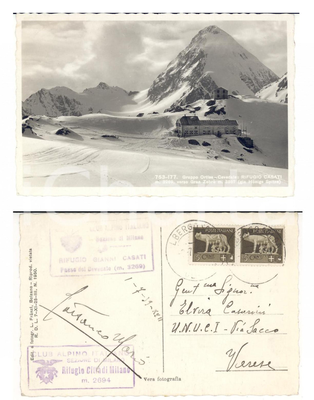 Cartolina originale da collezione 1939 STORIA POSTALE CEVEDALE SO Cartolina Annullo speciale ALBERGO SOLDA 1