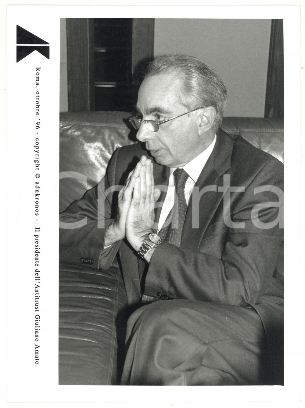 Fotografia d epoca originale 1996 ROMA ritratto di Giuliano AMATO presidente ANTITRUST Foto 17x24 cm 1