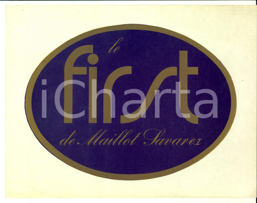 Materiale pubblicitario d’epoca 1960 ca FRANCE Le First de MAILLOT SAVAREZ Cordages Adesivo 26x20 1