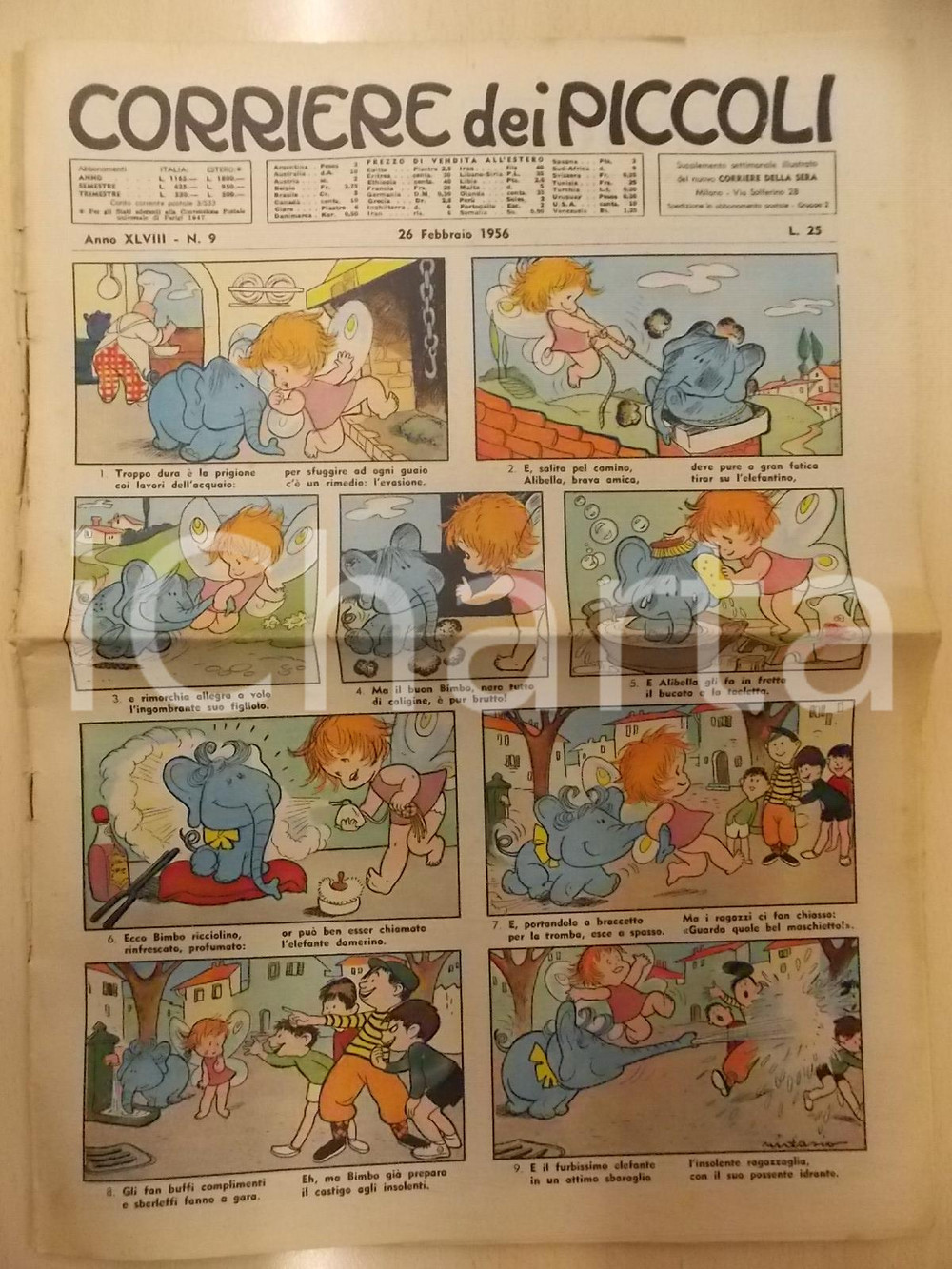 Giornale, rivista storica 1956 CORRIERE DEI PICCOLI 9 Ciuffettino MALTO KNEIPP Alibella Grazia NIDASIO 1