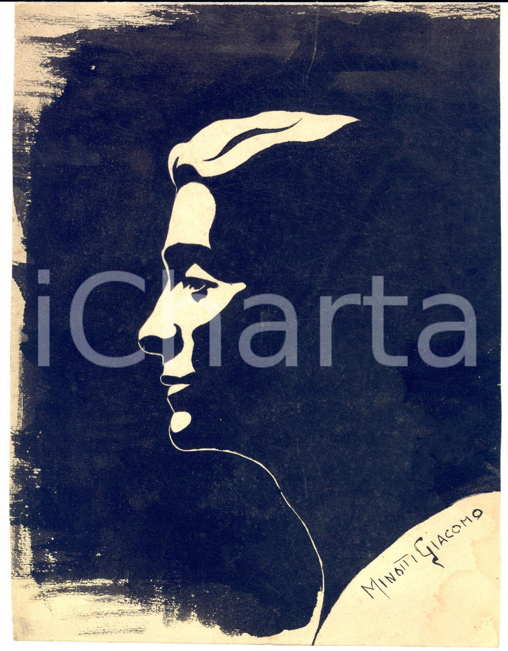 1930 ca Giacomo MINOTTI Ritratto maschile di profilo - China su carta 18x24 cm