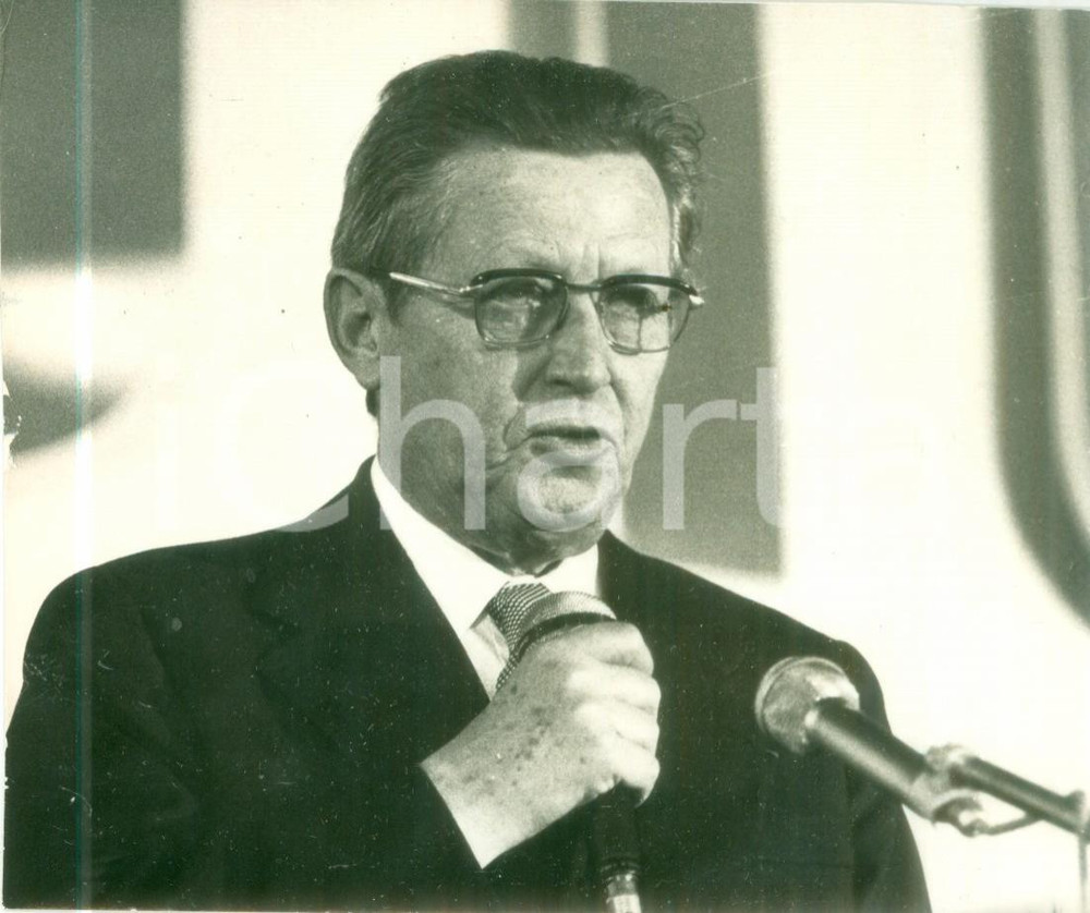 Fotografia d epoca originale 1986 STRASBOURG FRANCE ThÃ©o BRAUN sindacalista in conferenza stampa Fotografia 1