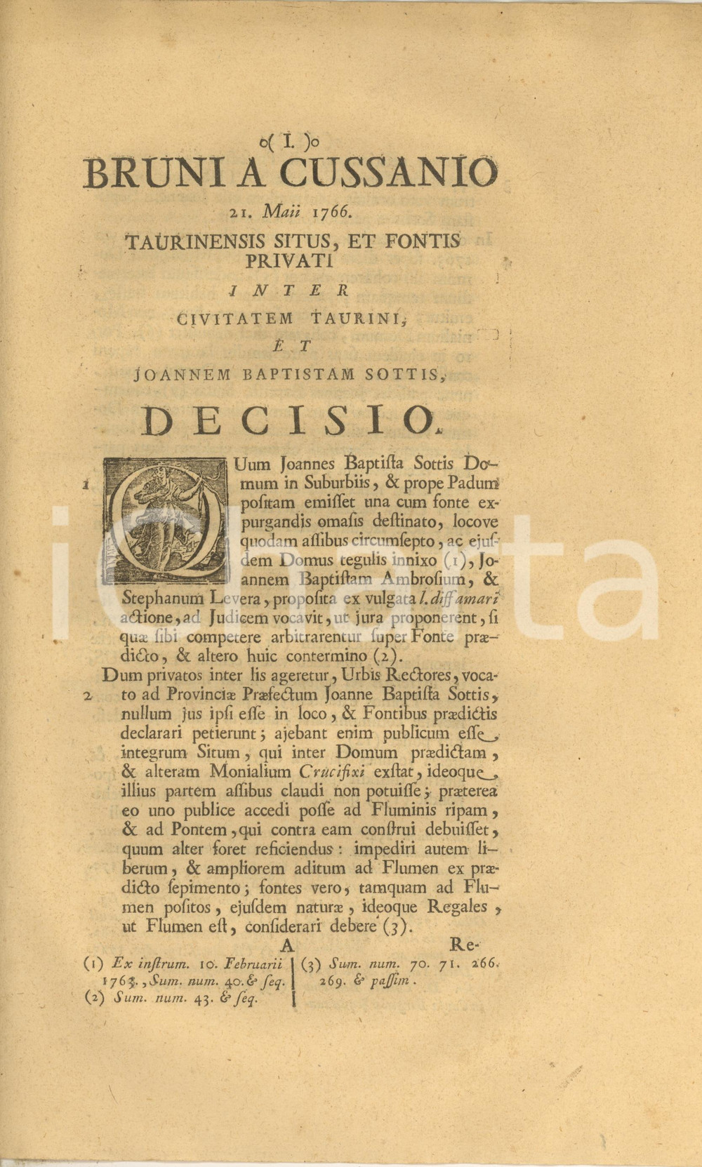 Documento originale, autentico 1766 TORINO Lite architetto Giovanni Battista SOTTIS vs Comune per accesso al PO 1