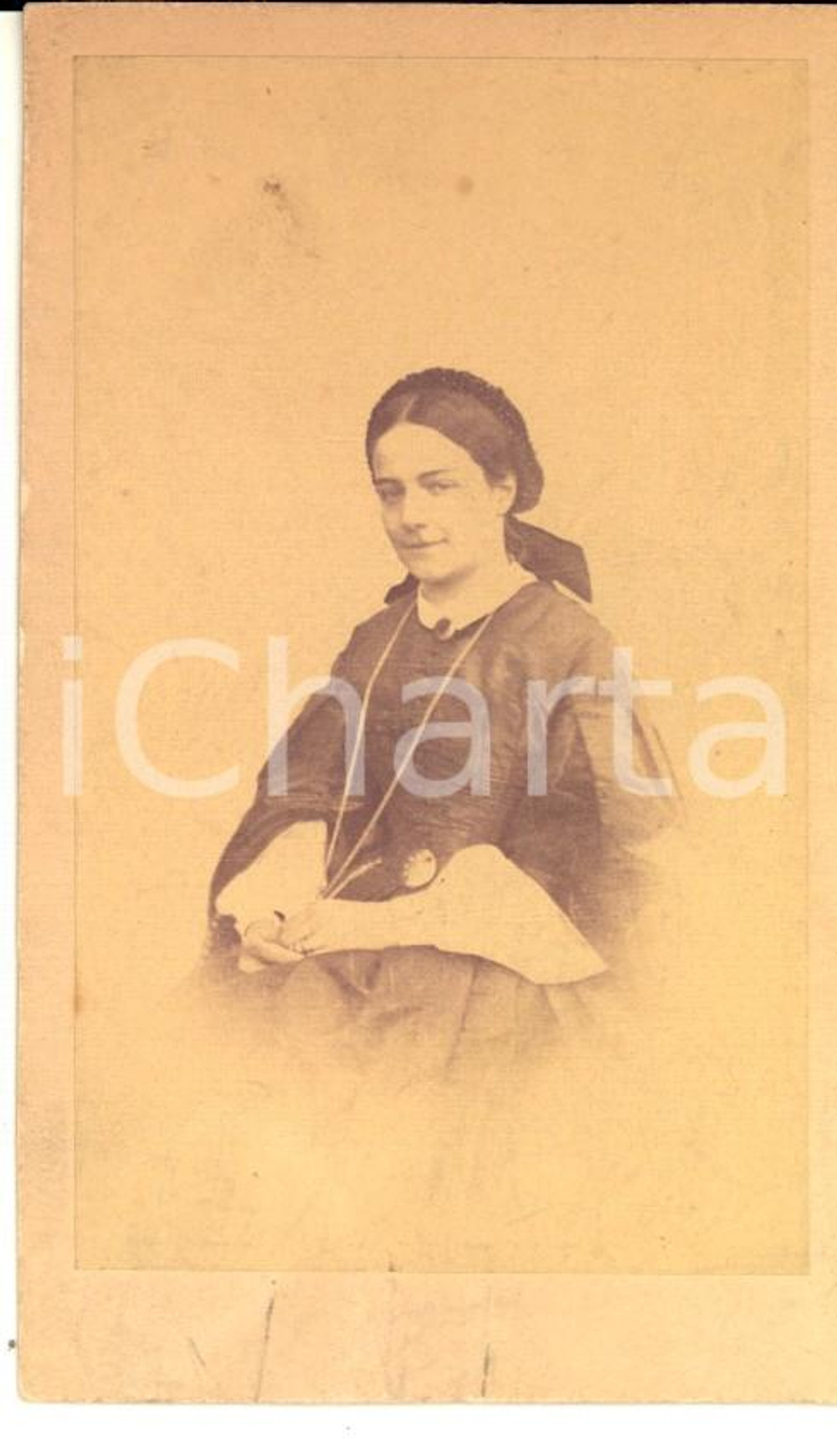Fotografia d epoca originale 1870 ca TORINO Ritratto marchesa Polissena ASINARI in abito scuro Foto CDV 1