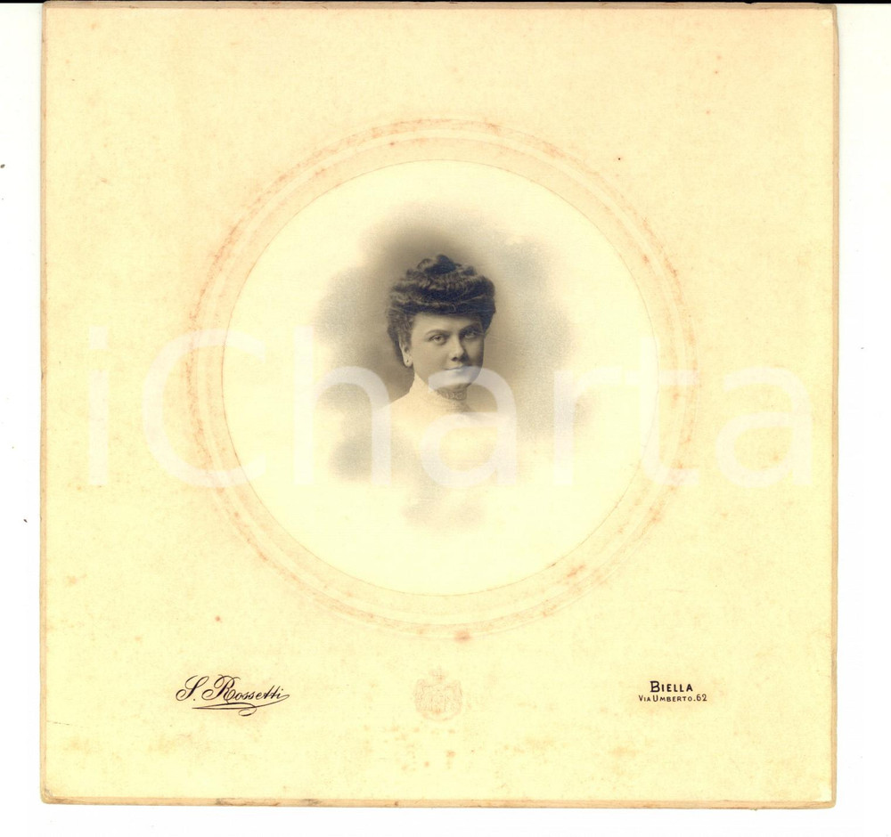 Fotografia d epoca originale 1900 ca BIELLA Ritratto di una giovane donna Foto SIMONE ROSSETTI 18x18 1