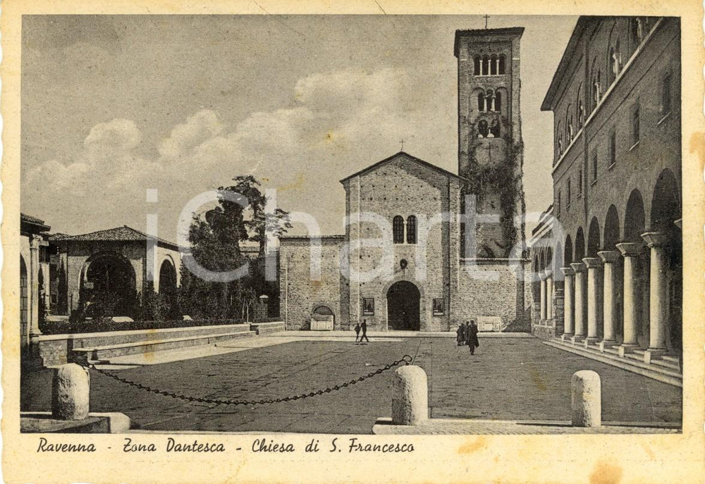 Cartolina originale da collezione 1943 RAVENNA Zona DANTESCA Veduta Chiesa SAN FRANCESCO *Cartolina ANIMATA FG VG 1