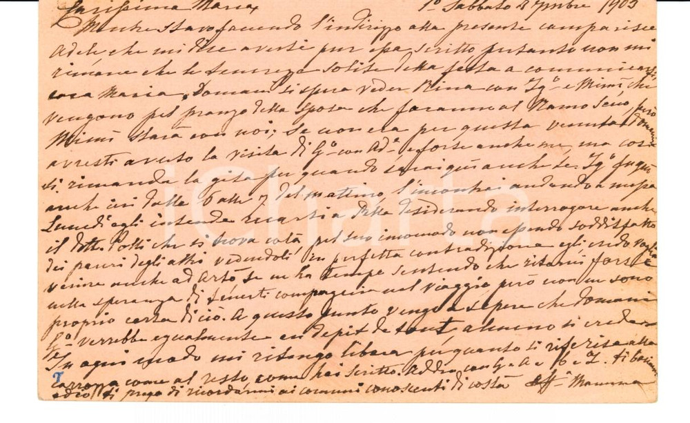 Autografo originale 1903 BORGOMANERO NO Isabella FERRARIO BONOLA alla figlia Maria Anna FP VG 1