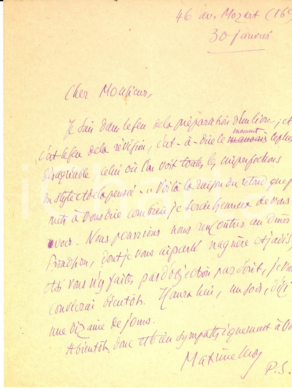 Autografo originale 1915 ca PARIS Maxime LEROY impegnato nella revisione di un libro *Autografo 1