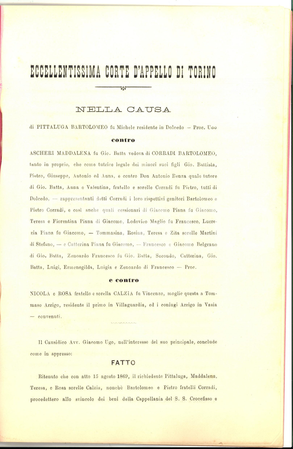 Documento originale, autentico 1891 DOLCEDO (IM) Lite Bartolomeo PITTALUGA vs eredi CORRADI per cappellania 1