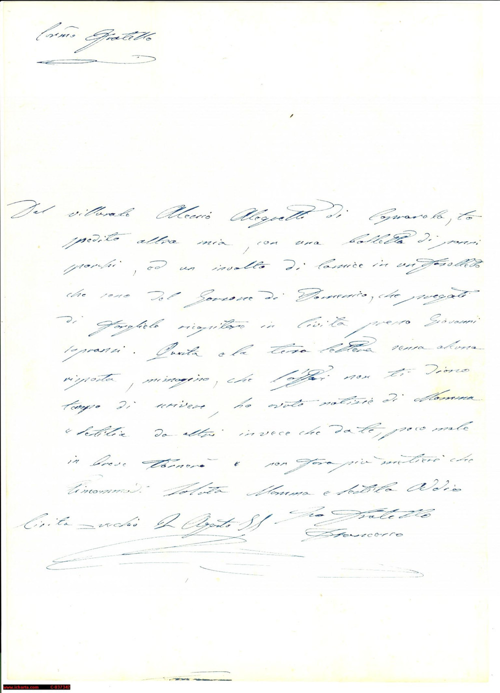 Manoscritto, lettera originale 1885 CIVITAVECCHIA RM Francesco PACELLI panni sporchi 1