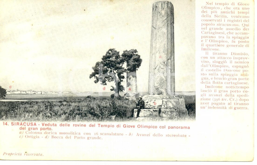 Cartolina originale da collezione 1900 ca SIRACUSA Veduta rovine del TEMPIO DI GIOVE OLIMPICO Cartolina FP NV 1