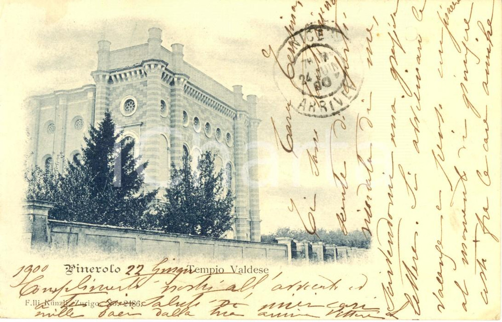 Cartolina originale da collezione 1900 PINEROLO TO Veduta del TEMPIO VALDESE Cartolina postale FP VG 1