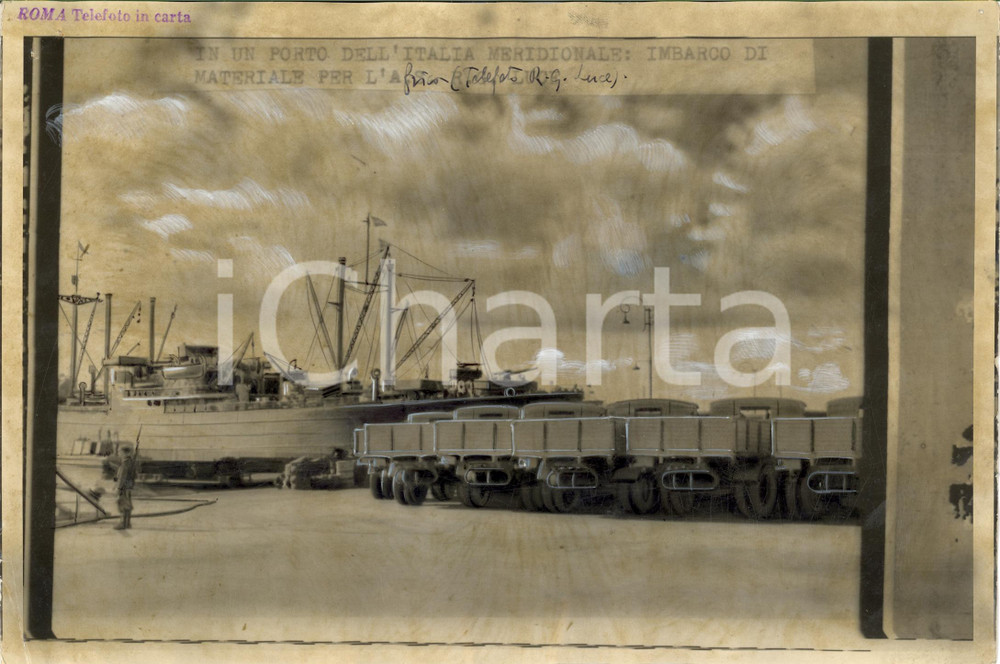 Fotografia d epoca originale 1942 WWII Italia, convoglio per Africa, TELEFOTO LUCE 1