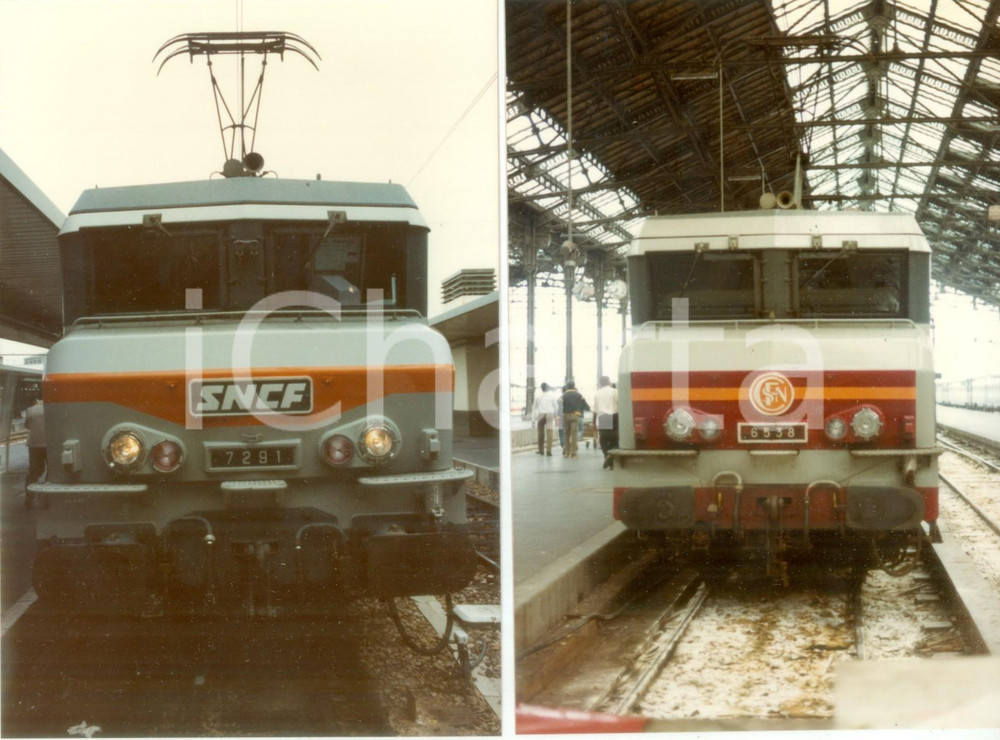 Fotografia d epoca originale 1975 ca FRANCE Locomotiva SNCF 7291 6538 in stazione Lotto 2 fotografie 1