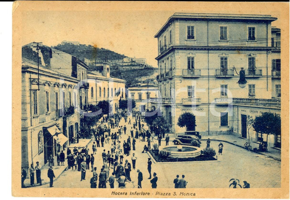 Cartolina originale da collezione 1940 NOCERA INFERIORE SA Piazza S. MONICA Cartolina ANIMATA CREDITO ITALIANO 1
