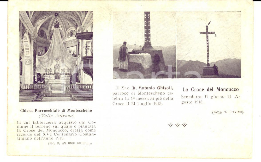 Cartolina originale da collezione 1915 ca MONTESCHENO (VB) La croce del MONCUCCO *Animata con sacerdote FP NV 1
