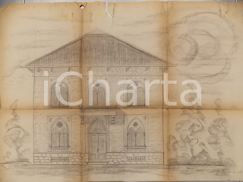 Stampa, bozzetto originale 1925 CANTU' Progetto VILLA MARELLI *DISEGNATO A MANO Autografo 1