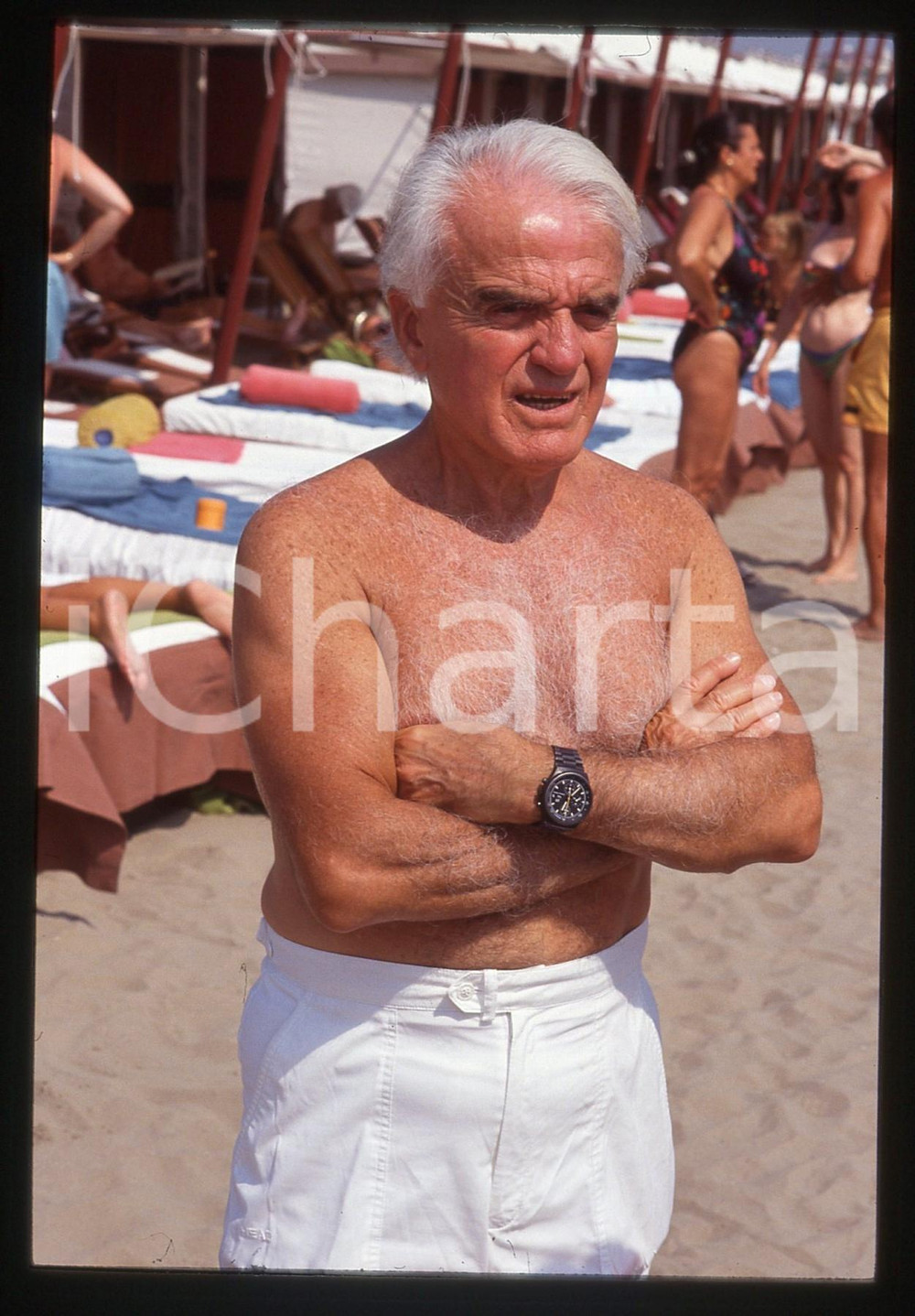 35mm vintage slide* 1990 ca LIDO DI VENEZIA Jack VALENTI in spiaggia (6)