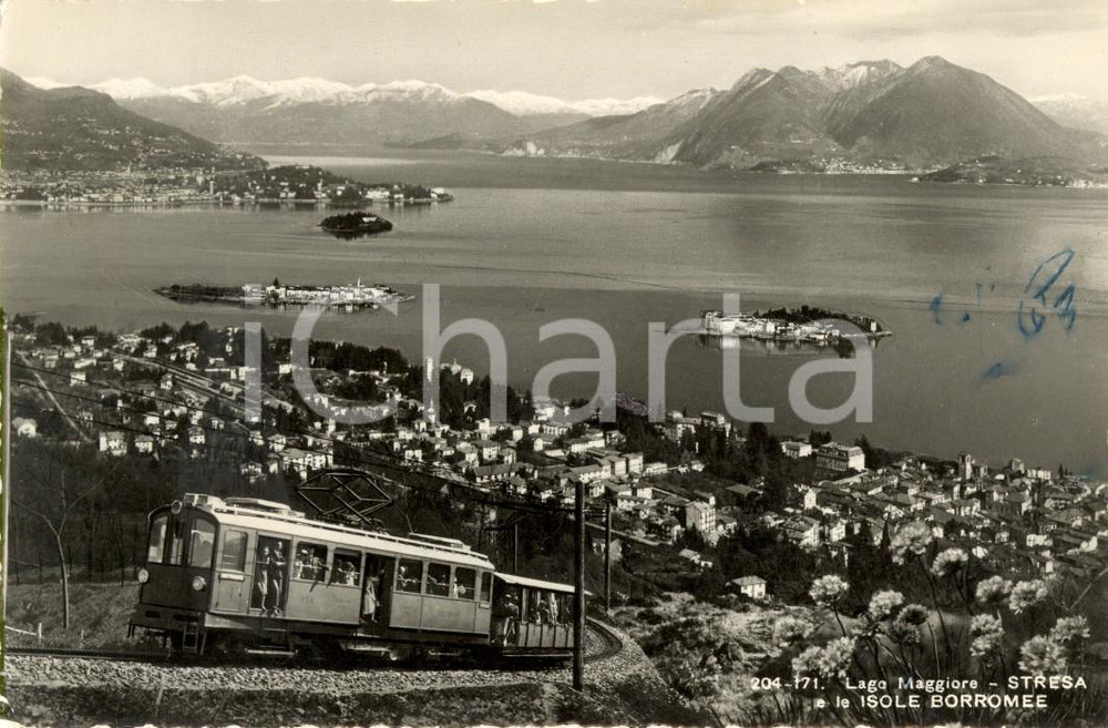 Cartolina originale da collezione 1949 STRESA Lago MAGGIORE e isole BORROMEE visti dalla ferrovia del MOTTARONE 1