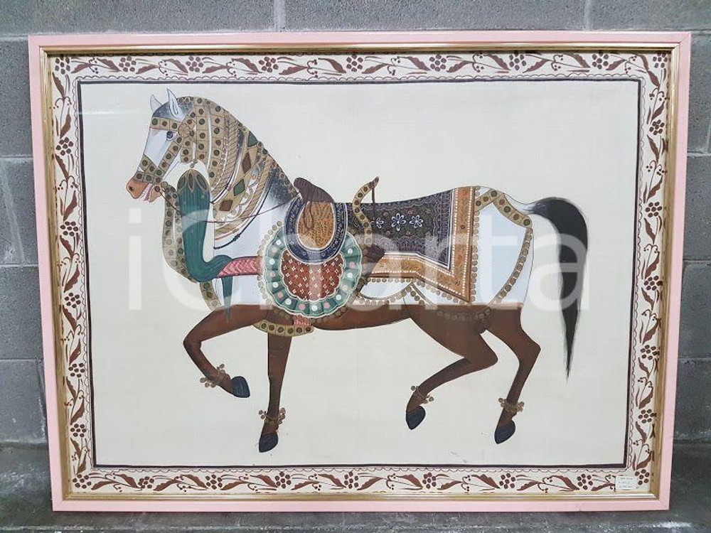 1975 CINA VINTAGE - Cavallo bardato a festa - quadro 81,5 x 109 cm