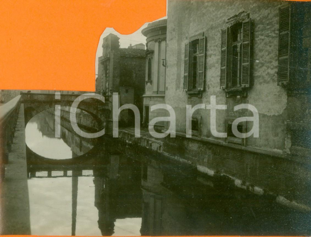 Fotografia d epoca originale 1930 ca MILANO NAVIGLI Ponte dell Ospedale Via Francesco SFORZA Foto DANNEGGIATO 1