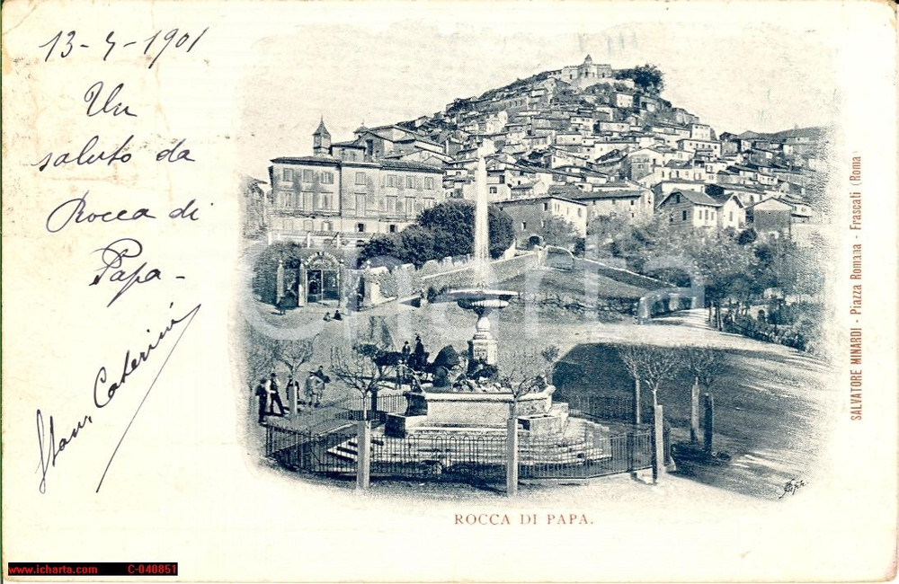 Cartolina originale da collezione 1901 Rocca di Papa  Veduta animata con carrozza 1