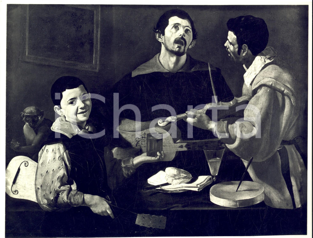 Fotografia d epoca originale 1950 ca Diego VELAZQUEZ Tre musici Foto ALINARI quadro KaiserFriedrich Museum 1