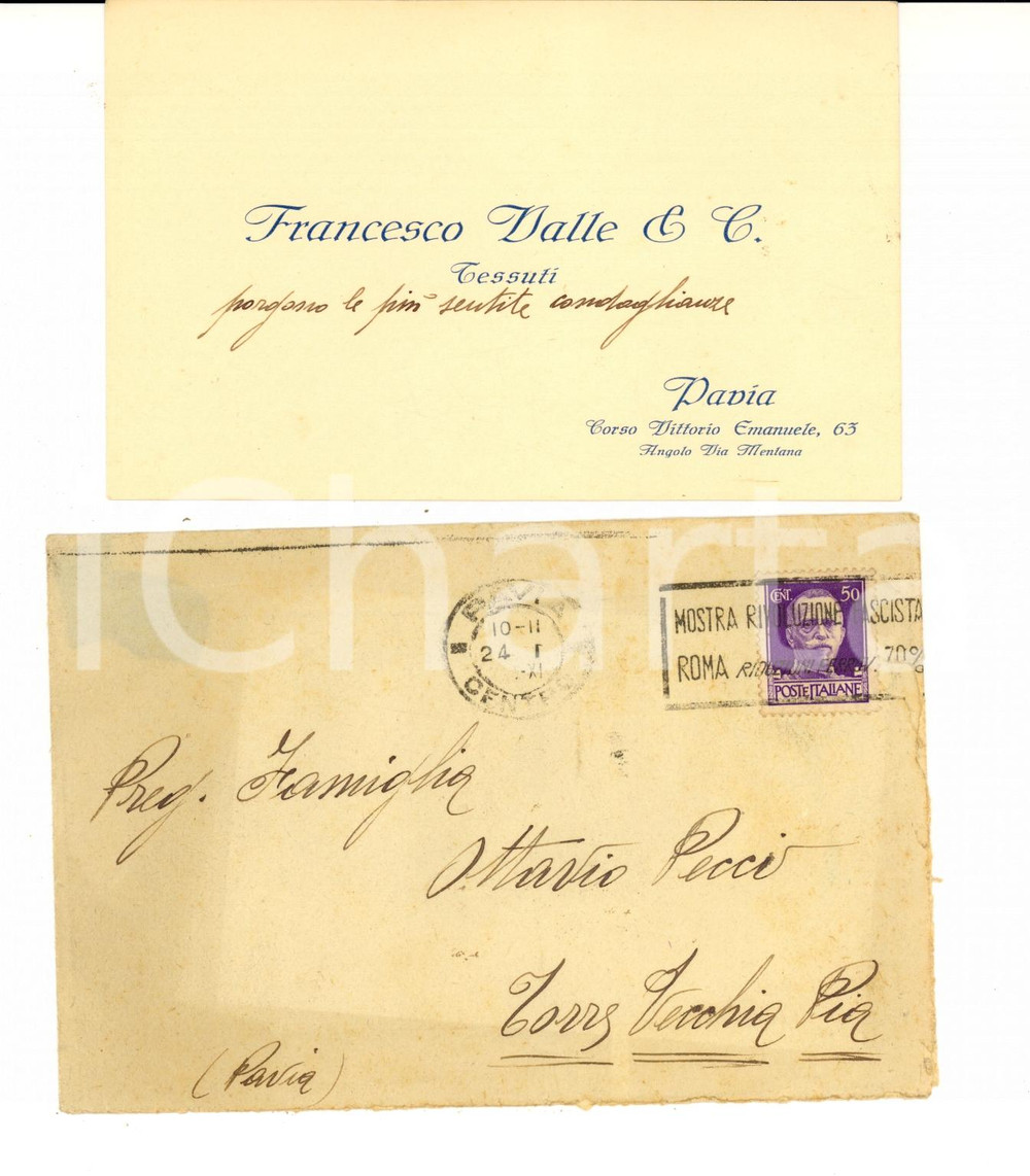 Oggetto da collezione cartaceo 1933 PAVIA Francesco VALLE & C. Tessuti *Biglietto AUTOGRAFO 1