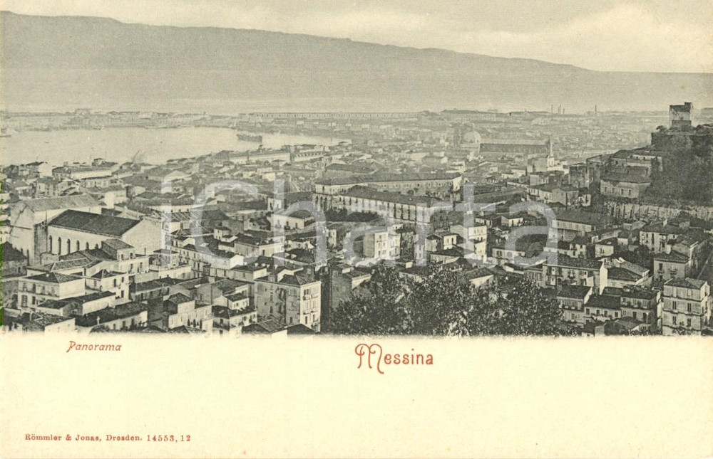 Cartolina originale da collezione 1900 ca MESSINA Veduta panoramica della cittÃ  dall alto Cartolina postale FP NV 1