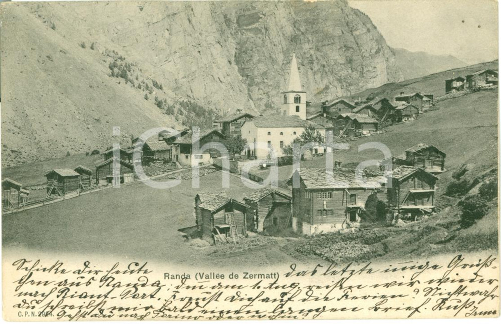 Cartolina originale da collezione 1905 RANDA CH Veduta del paese Valle di ZERMATT FP VG Cartolina 1