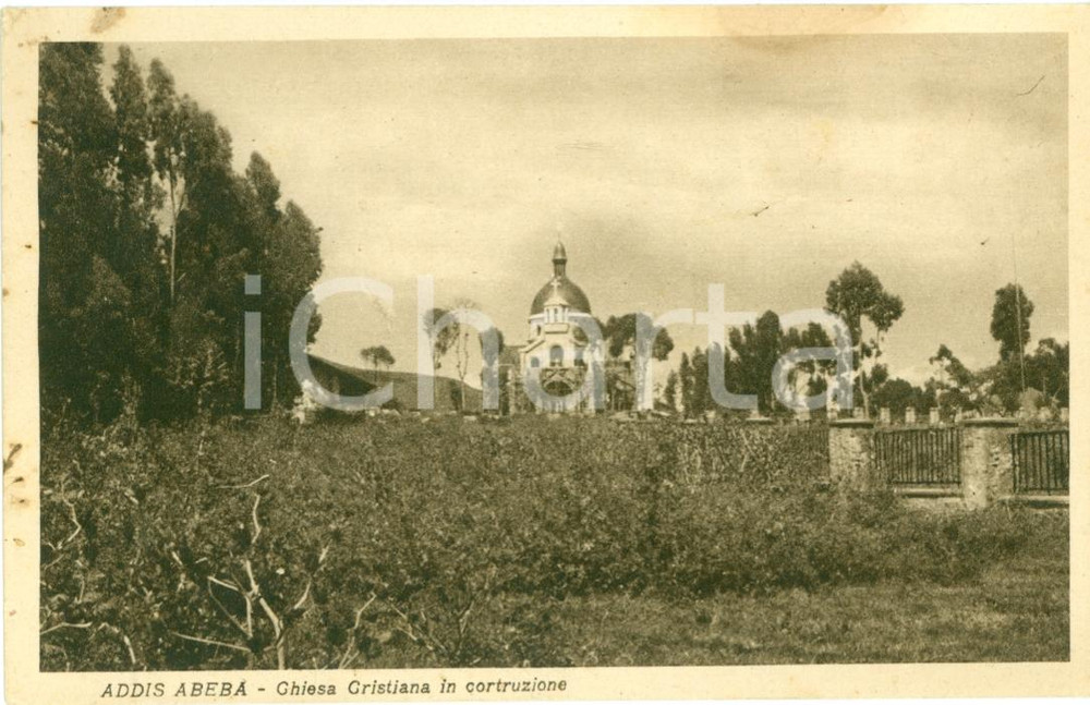 Cartolina originale da collezione 1935 ca ADDIS ABEBA ETIOPIA Chiesa cristiana in costruzione Cartolina FP NV 1