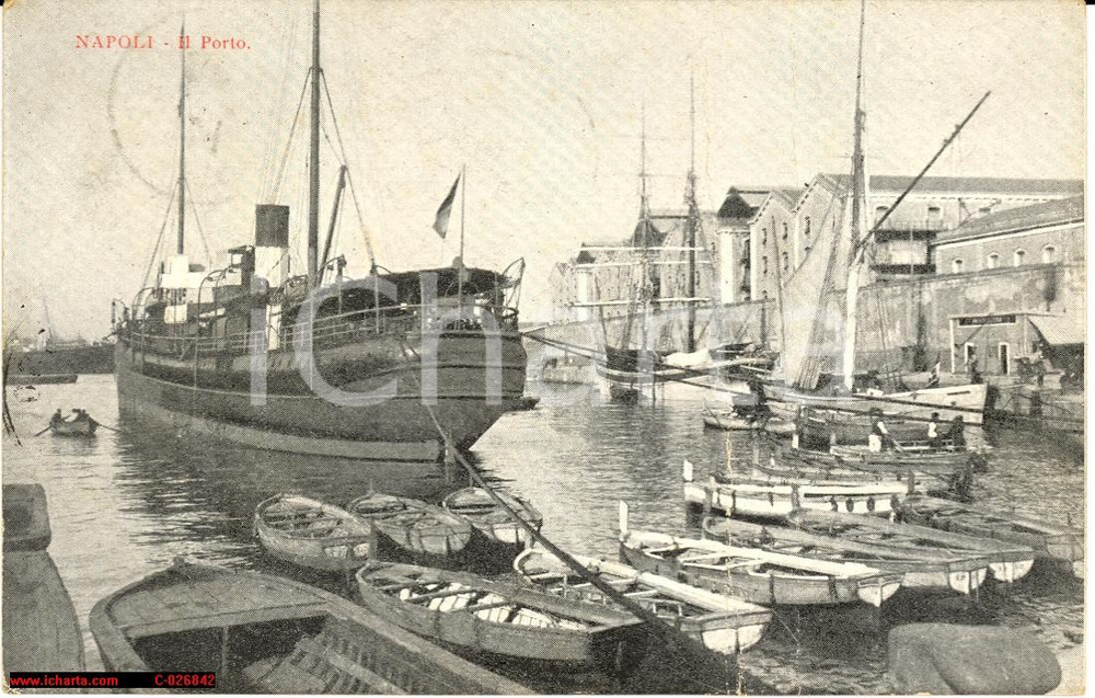 Cartolina originale da collezione 1914 Napoli - Il Porto con piroscafo alla fonda, nave 1