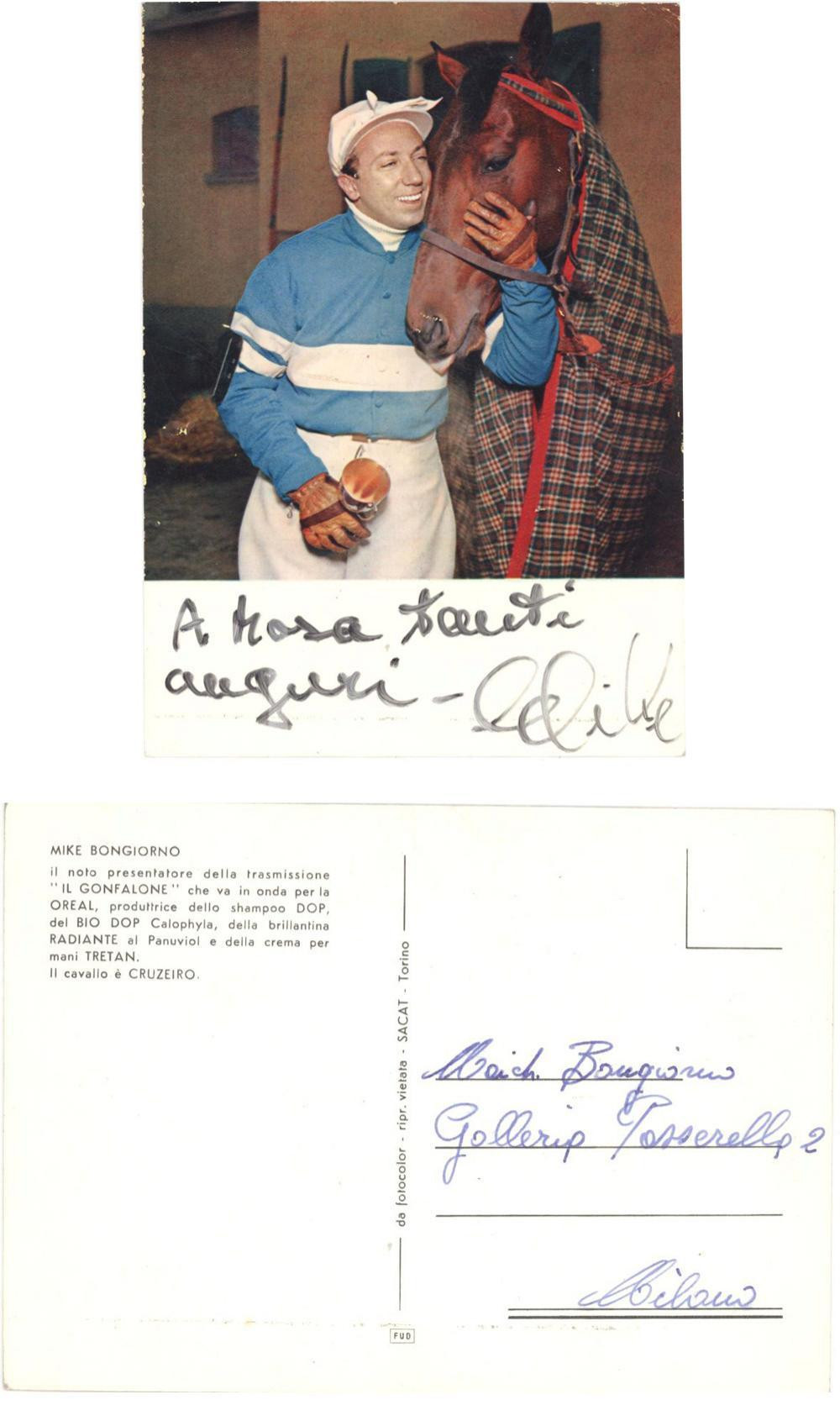 Autografo originale 1960 ca Fotografia con dedica autografa Mike BONGIORNO 1