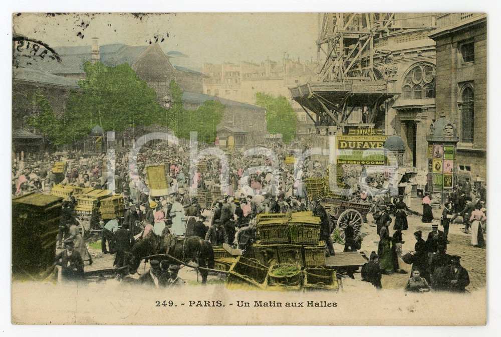1908 PARIS - Un matin aux Halles - Carte postale ancienne ANIMEE  Cartolina postale d'epoca, viaggiata. GOOD/buono  Formato: 14x9 cm originale e autentica 1