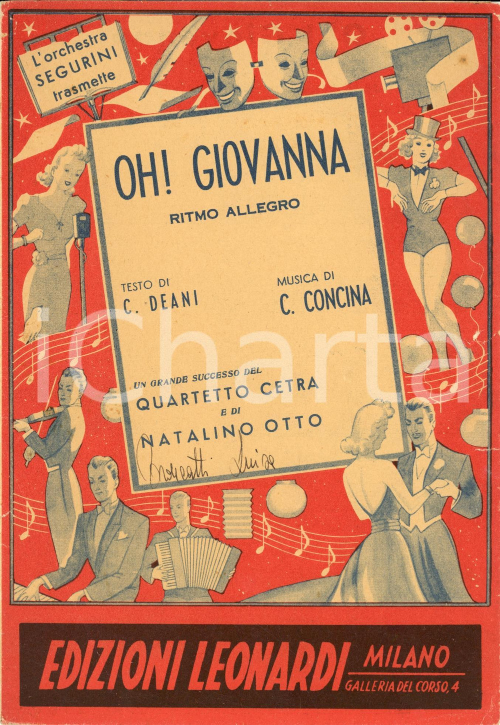 Oggetto da collezione cartaceo 1944 Carlo DEANI Carlo CONCINA Oh! Giovanna Quartetto CETRA Spartito 1