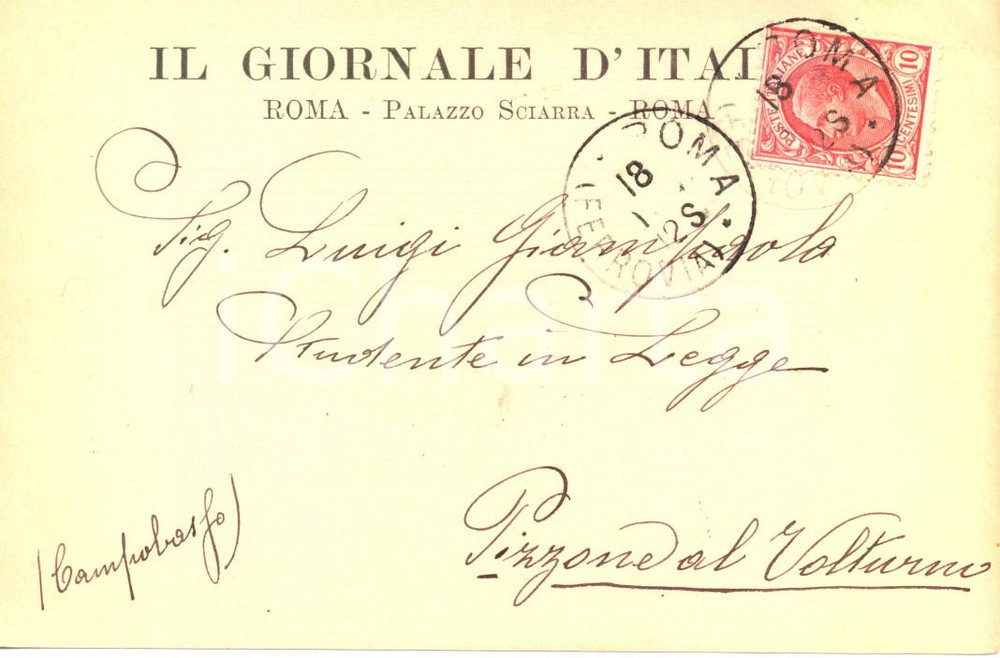 Cartolina originale da collezione 1907 ROMA Cartolina IL GIORNALE D'ITALIA FP VG 1