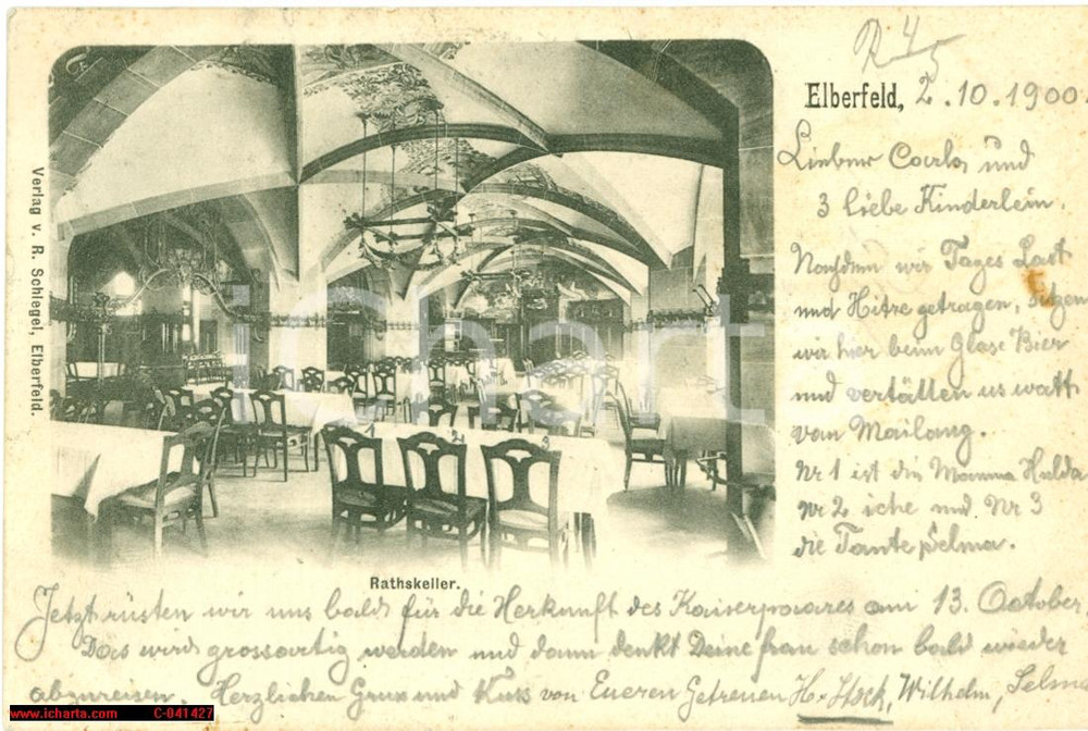 Cartolina originale da collezione 1900 WUPPERTAL DE Il Rathskeller di ELBERFELD FP VG 1