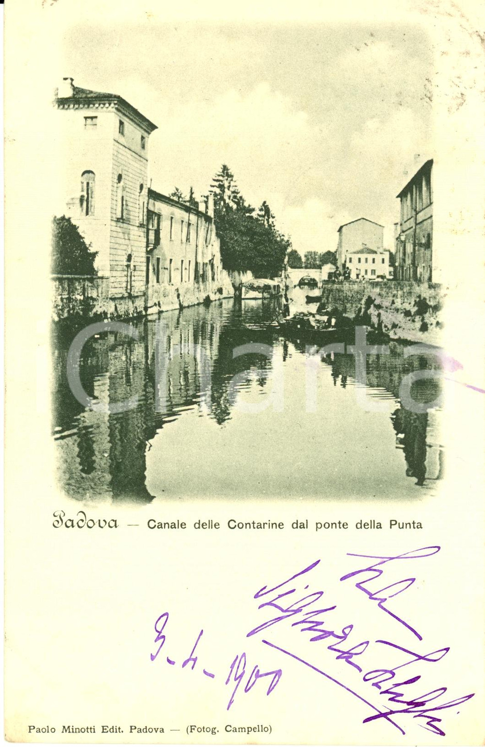Cartolina originale da collezione 1900 PADOVA Canale delle CONTARINE dal Ponte della PUNTA *Cartolina FP VG 1